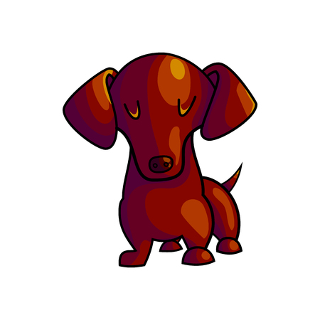 Cute cartoon dachshund character illustration isolated on white background. purebred domestic dog staying and facingのイラスト素材