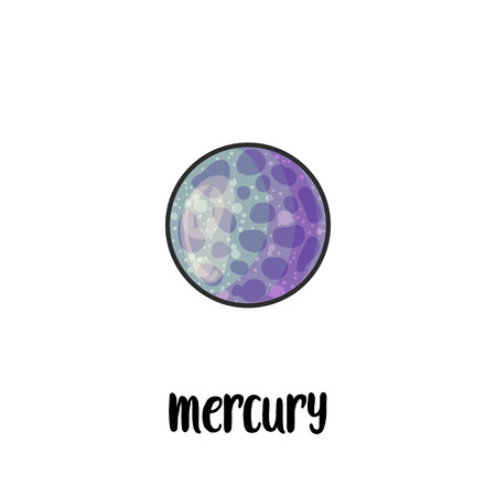 Solar system planet hand drawn cartoon vector illustration. Doodle space clipart. Cartoon Mercury  planet with signed name. Galaxy. Cosmic icon. Astronomy for kids isolated color design elementのイラスト素材