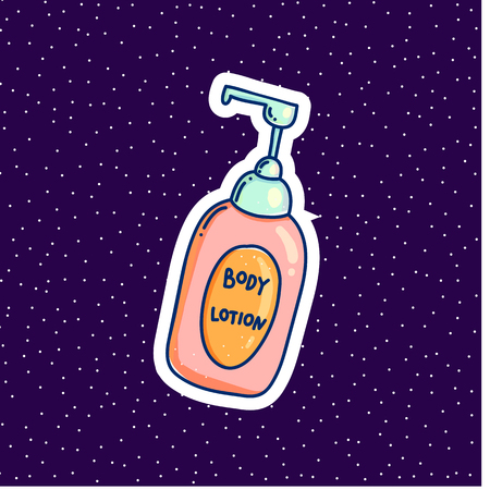 Woman cosmetics hand drawn cartoon vector illustration sticker.  Body lotion bodyのイラスト素材