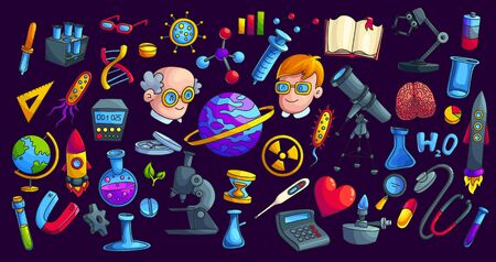Science studies cartoon stickers setのイラスト素材