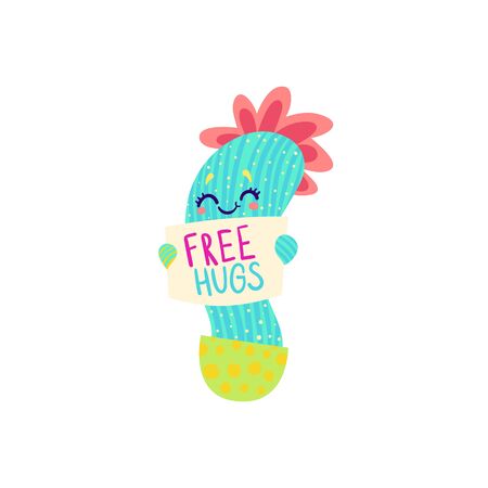 GFree hugs cactus. Cute cacti vector illustrationのイラスト素材