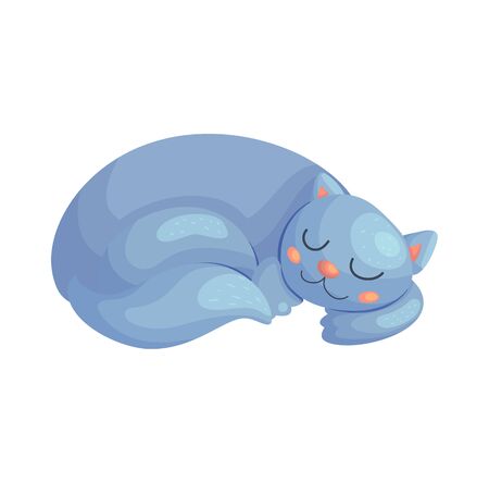 Cute cartoon cat sleeping. Lazy kitten animal vector illustration. Baby nursery nap poster design.のイラスト素材