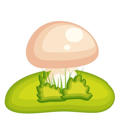 Cartoon mushroom with grassのイラスト素材