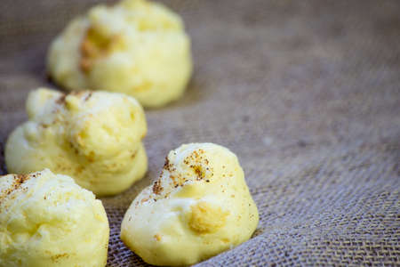 typical cheese bread from minas gerais brazil. space for text.の写真素材