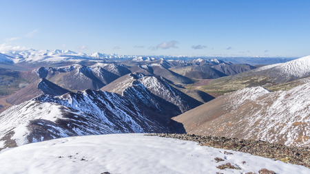 Mountain landscape in the winter in the Magadan regionの写真素材