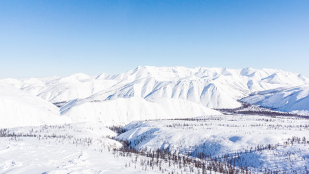 Mountain, morning, winter, snow landscape in the Magadan Regionの写真素材