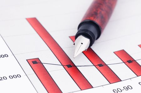 Close up shot of a Fountain pen and Business chart. Shallow DOF.の写真素材