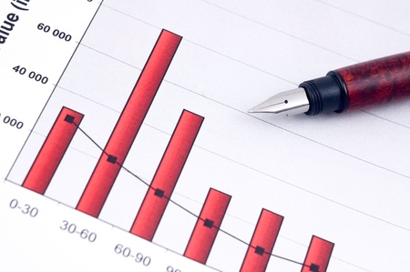 Close up shot of a Fountain pen and Business chart. Shallow DOF.Fountain pen and  Business chartsの写真素材