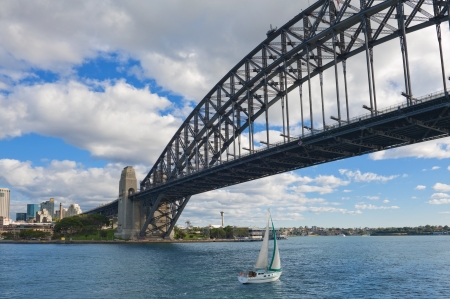 View of the Sydney Harbour Bridge from the seaの写真素材