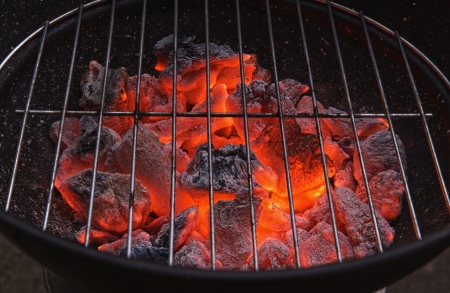 Red hot burning charcoal preparing for grilling の写真素材