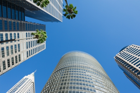 view to the sky surrounded by skyscrapers of Sydneyの写真素材