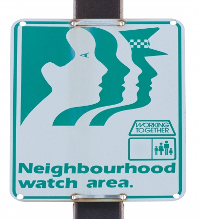 old neighbourhood watch area road sign on white backgroundのeditorial素材