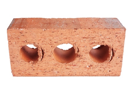 perforated red brick isolated on white background の写真素材