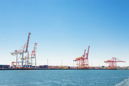 view of cargo port with cranes of Perth, Western Australiaの写真素材