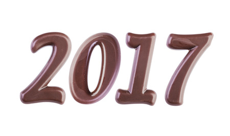 Real dark chocolate digits isolated on a white background. 2017 chocolate digitsの写真素材