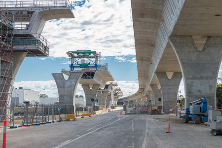 road currently under construction at several levels to increase trafficの写真素材