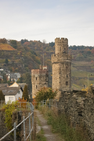 Defense towers of the medieval town of Oberwesel in Rhine Valley, Germanyのeditorial素材