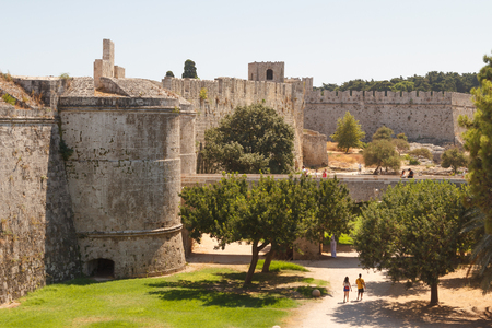 RHODES / GREECE - AUGUST 2014: Fortifications of Rhodes UNESCO Heritage town on Rhodes island, Greeceのeditorial素材