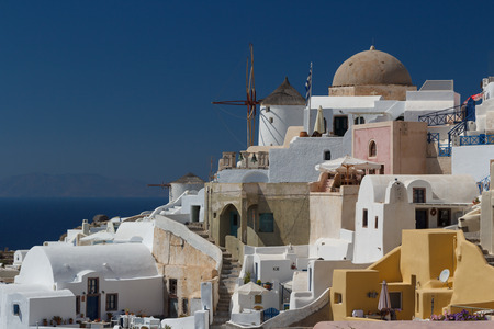 OIA / GREECE - AUGUST 2014: View to the village of Oia, Santorini island, Greeceのeditorial素材
