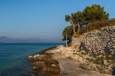 Mediterranean shore near Lumbarda village, Korcula island, Croatiaの写真素材