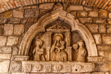 Carving on the gate of the medieval town of Kotor, Montenegroの写真素材