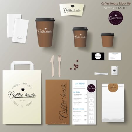 Coffee shop corporate identity template design set with calligraphy logo.のイラスト素材