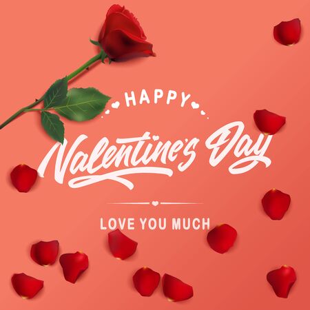Valentines day lettering greeting card with rose.のイラスト素材