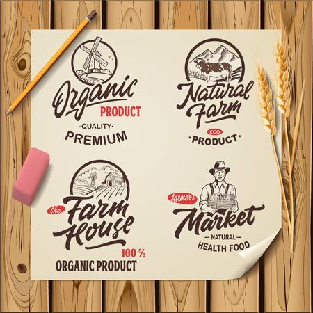 Set of vintage farm logotype. Vector illustration.のイラスト素材