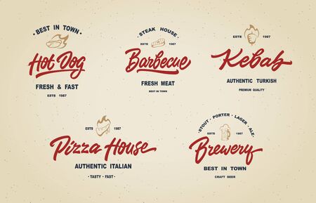 Set of labels, logotype and elements design templates for different fast food, pub and otherのイラスト素材