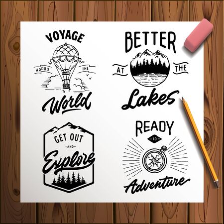 Set of vector vintage hand drawn logotype with lettering elementsのイラスト素材