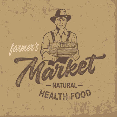 Vintage farm market logotype. Health food. Vector illustration.のイラスト素材