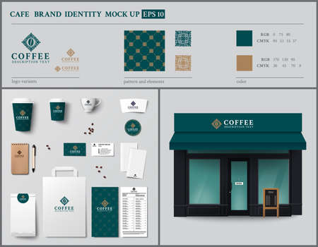 Cafe and showcase brand identity template design set. Vintage style.のイラスト素材