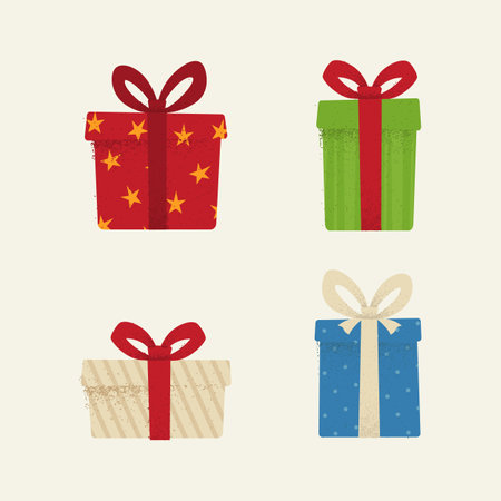 Set of textured icons of gift boxes.のイラスト素材