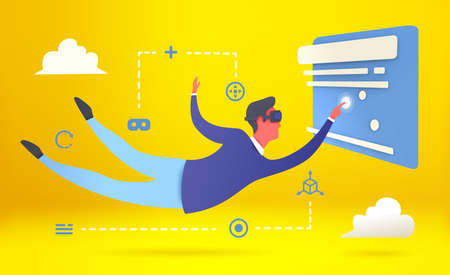 Man in virtual reality. 3d render vector illustration.のイラスト素材