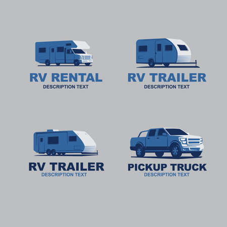 Set of monochrome camper van car  . Recreational vehicle and camping design elements.のイラスト素材