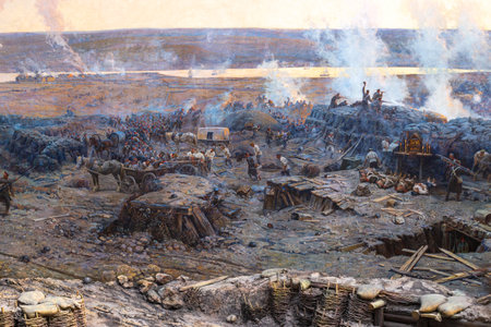 Sevastopol, Crimea, Russia - 08.19.2019: painted panorama of the defense of Sevastopol, on which the battle for the city takes placeのeditorial素材