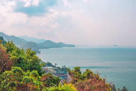 view point on the mountain of Koh Chang island in Thailand, view of the sea and mountains, the beauty of Asian natureの写真素材