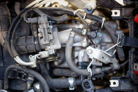 Part of a motorcycle engine. Repair and maintenance of transport.の写真素材