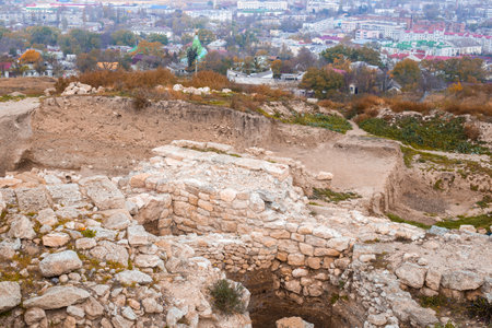 Excavations of the ancient Greek city of Panticapaeum. View from Mount Mithridates. Crimea, Kerch-04.11.2021.のeditorial素材