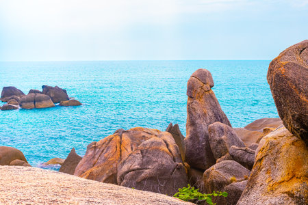 Rocks grandma and grandpa in the sea. Landmarks of Koh Samui in Thailand.の写真素材