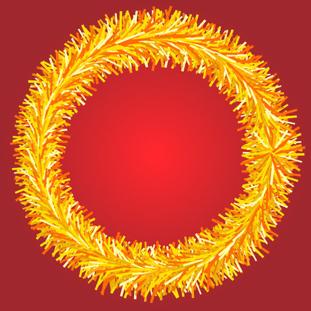 christmas tinsel on a red background. Vector frame with place for text.のイラスト素材