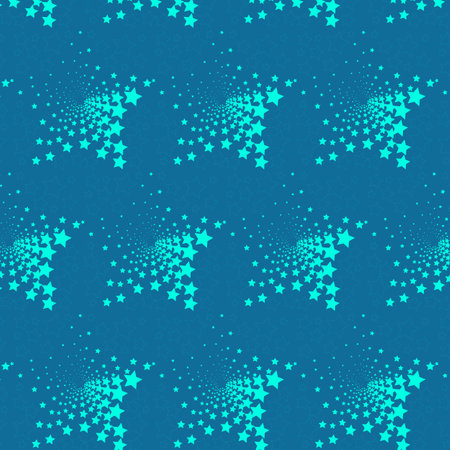 Stars of different sizes in the form of a geometric figure on a blue background. Seamless vector pattern.のイラスト素材