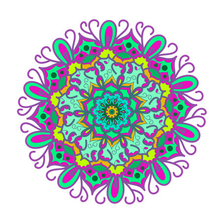 Large flower pattern, mandala, brightly decorated. Vector print for textiles and cover art.のイラスト素材