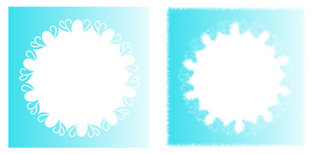 Two vector frames with decorative outlines and gradient. Winter motif.のイラスト素材