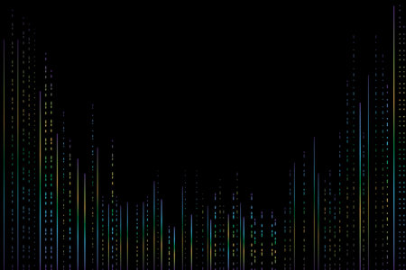 Abstract black background with gradient dashed lines and stripes with space for text in the center.のイラスト素材