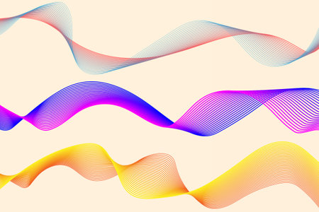 three wavy twisted mesh ribbons made of lines on a light background. Pattern for decoration, site design, abstract background.のイラスト素材