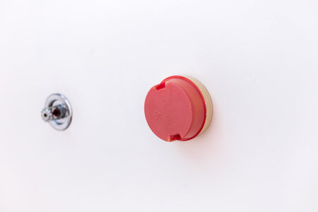 Ceiling mounted fire alarm sensor. conventional fire system, heat and smoke detector.の写真素材