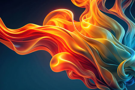 This dynamic and abstract composition showcases flowing forms in vibrant colors ranging from orange to blue, creating a sense of the energy and movement of fire.の素材