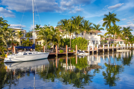 Luxurious yacht and waterfront homes in Fort Lauderdale, Floridaのeditorial素材