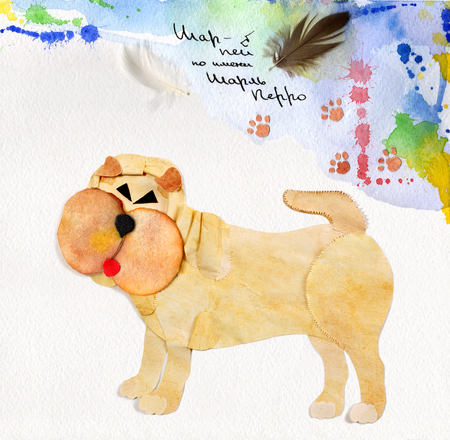 beautiful abstract handmade postcard with Shar Pei dogの写真素材